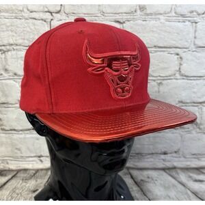 Mitchell & Ness Chicago Bulls Snapback Hat Red Patent Flat Bill Adj SnapBack Cap
